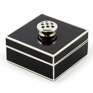 MACKENZIE-CHILDS Black Silver Plated Trinket Box with Check Knob