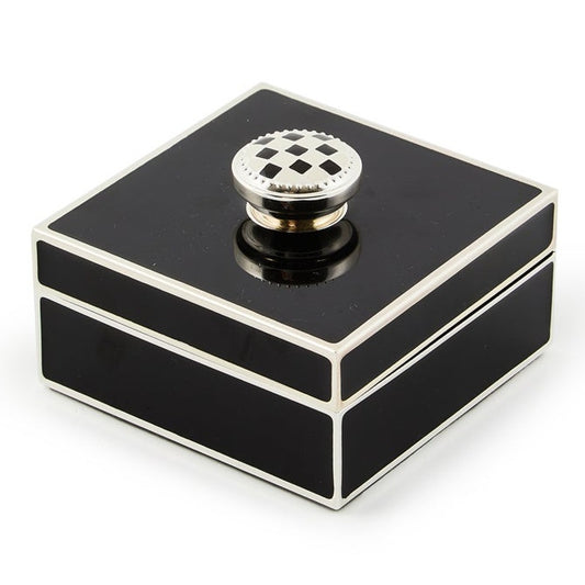 MACKENZIE-CHILDS Black Silver Plated Trinket Box with Check Knob