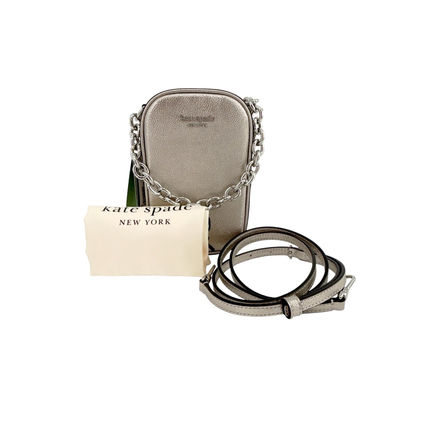 KATE SPADE New York Jolie Metallic Chain Phone Crossbody in Silver