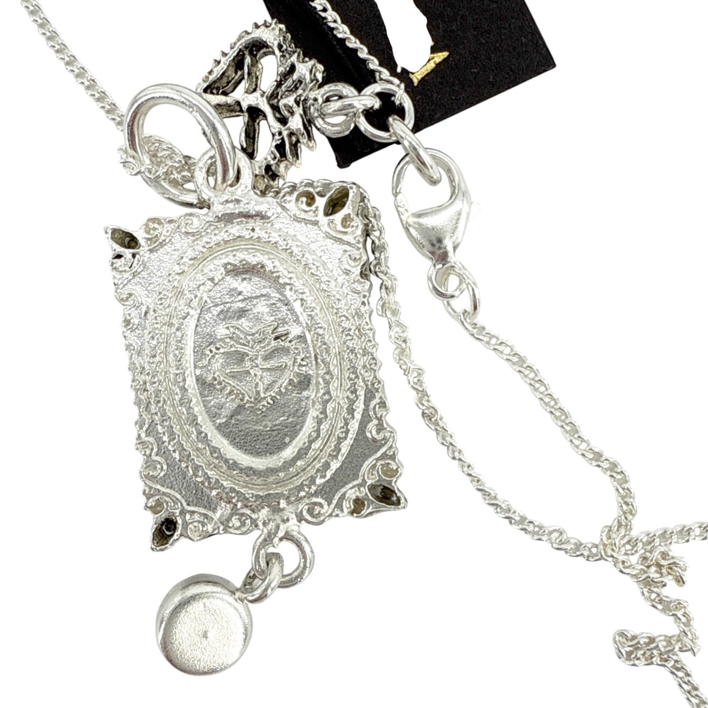 VIRGINS SAINTS & ANGELS VSA Retablo Pink Guadalupe Charm Necklace in Silver