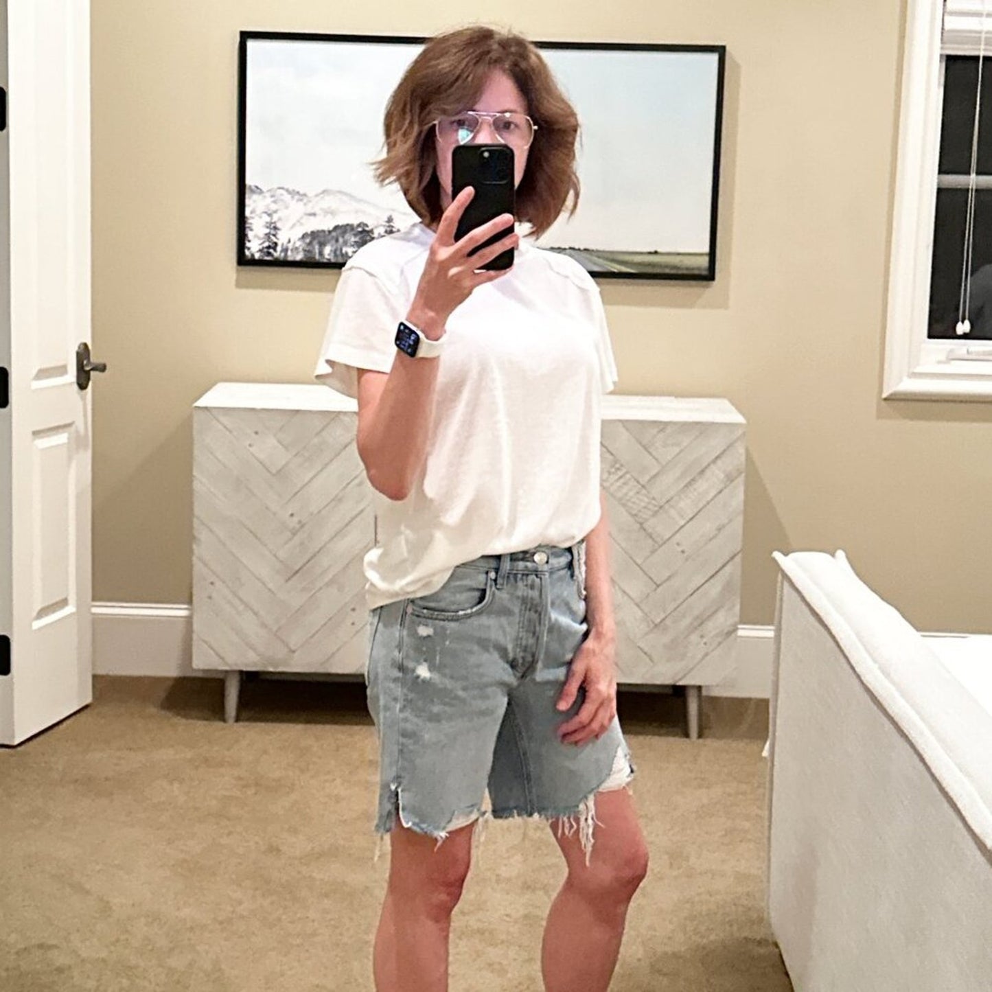 FREE PEOPLE WE the FREE Sequoia Mid Length Cutoff Shorts In Surf's Up 24