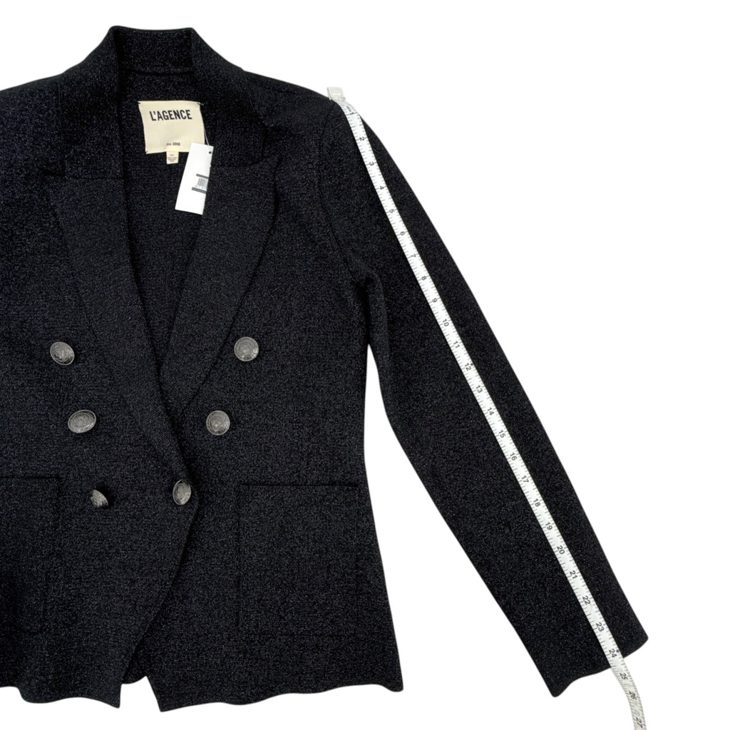 L'AGENCE Kenzie Metallic Knit Blazer in Black & Gunmetal Lurex S L'Agence