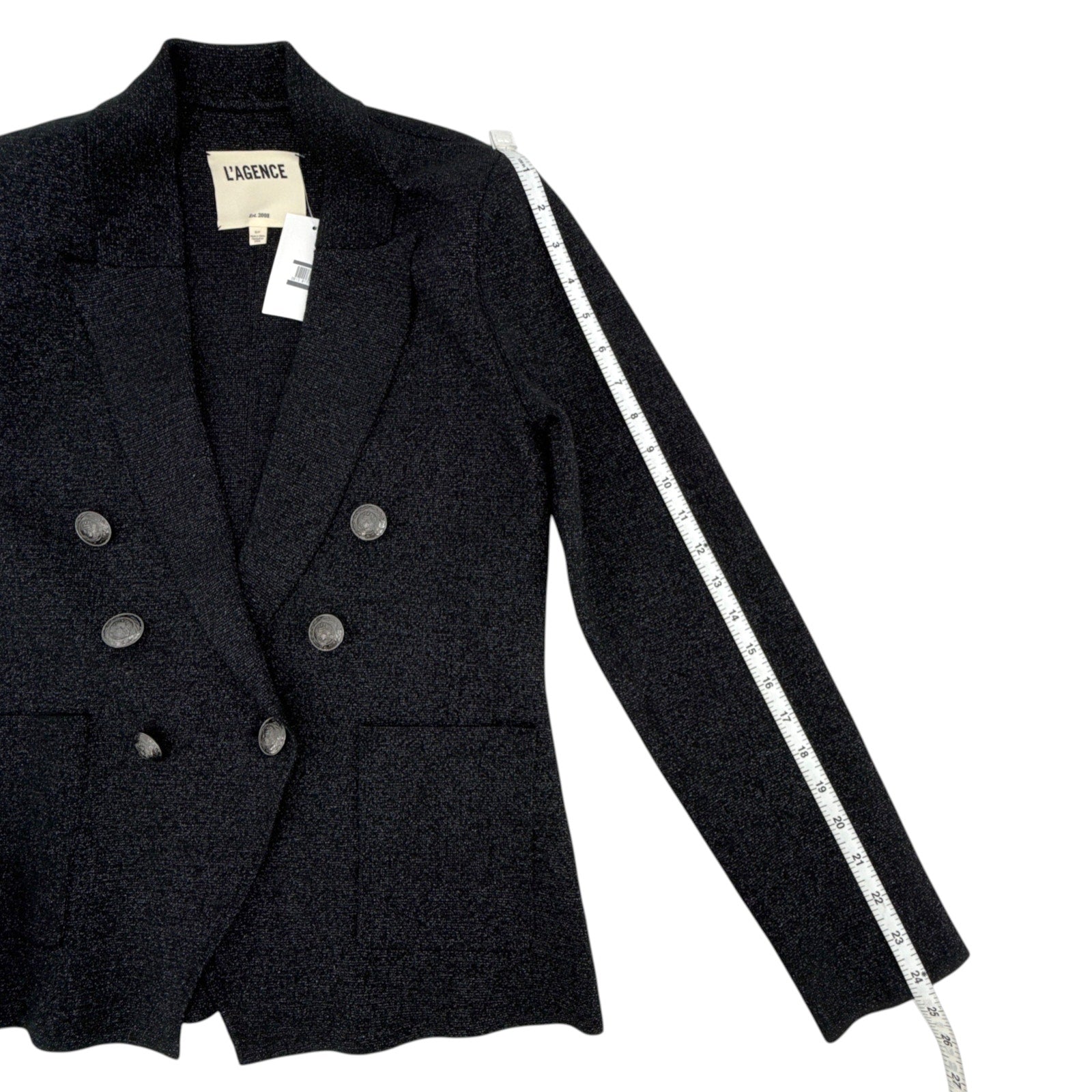L'AGENCE Kenzie Metallic Knit Blazer in Black & Gunmetal Lurex S L'Agence