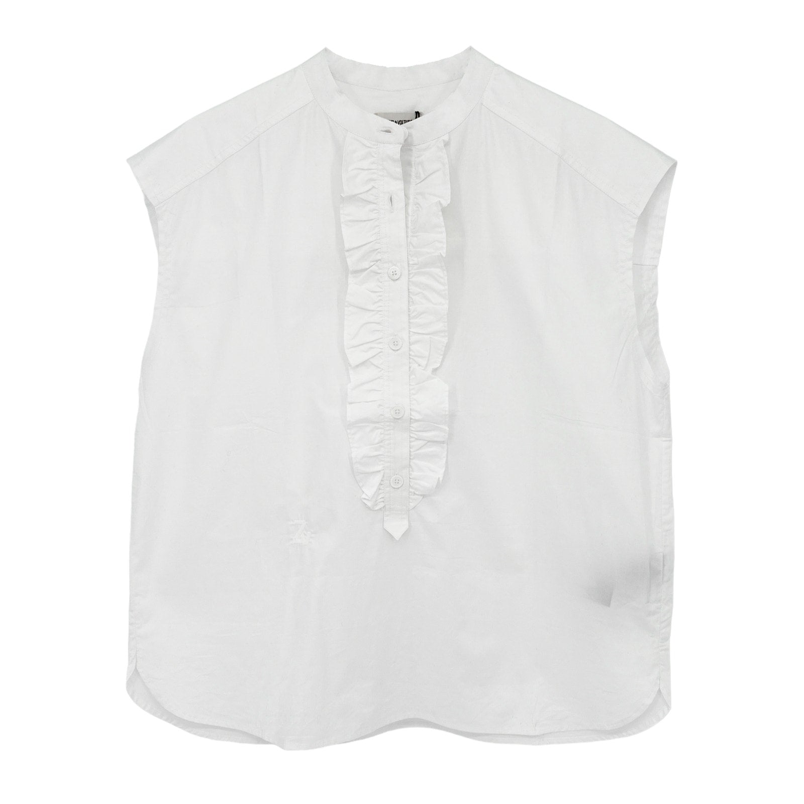 ZADIG and VOLTAIRE Ruffle Front Sleeveless Shirt in White S Zadig & Voltaire