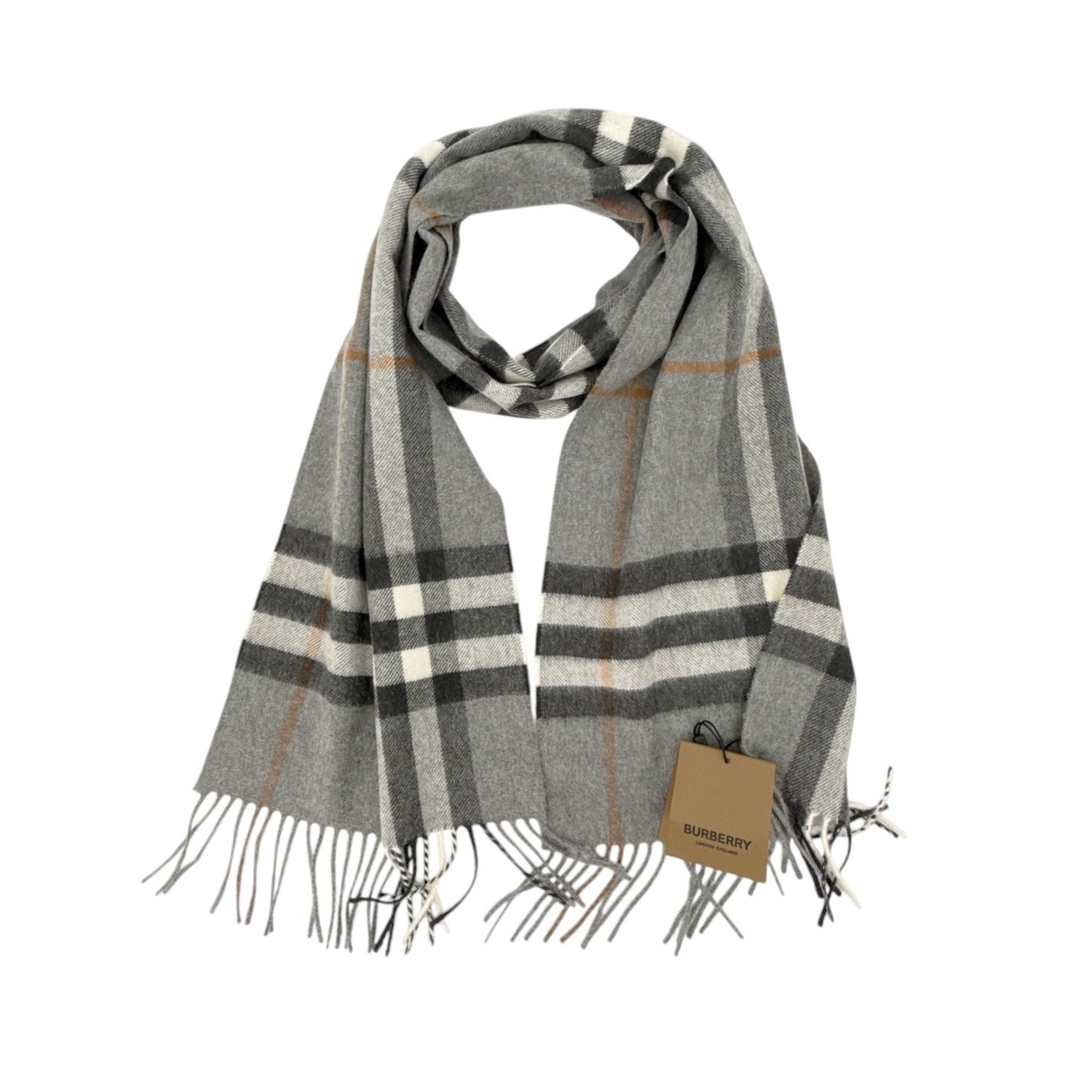 BURBERRY Giant Check Cashmere Scarf in Grey