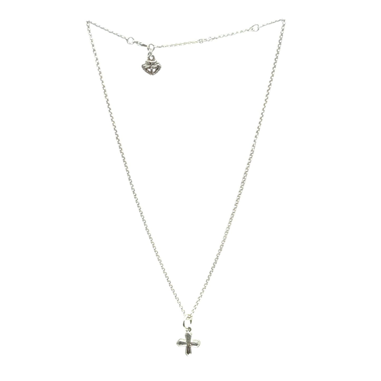 VIRGINS SAINTS & ANGELS VSA Peace Cross Charm SS Chain Necklace in Silver