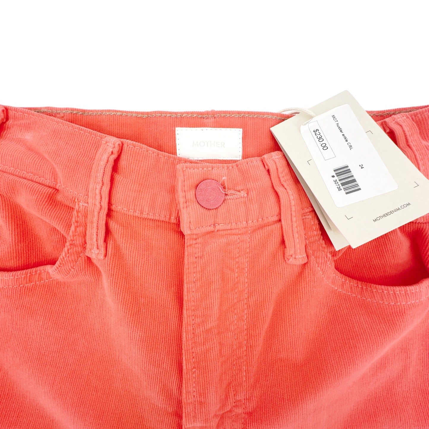 MOTHER The Hustler Ankle Fray Hopscotch Corduroy in Coral 24