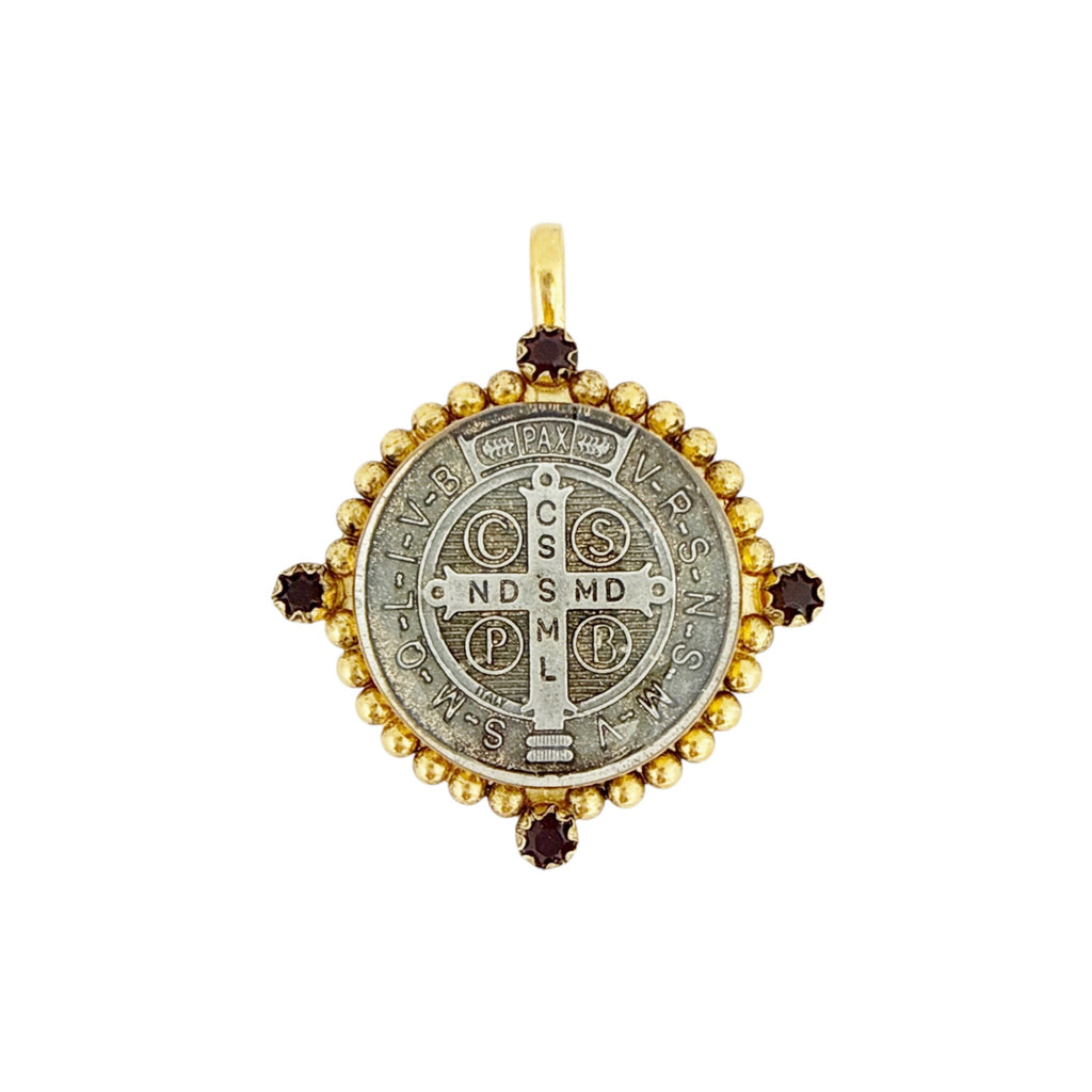 VIRGINS SAINTS & ANGELS VSA Bespoke San Benito Medallion Garnett & Gold Virgins Saints & Angels