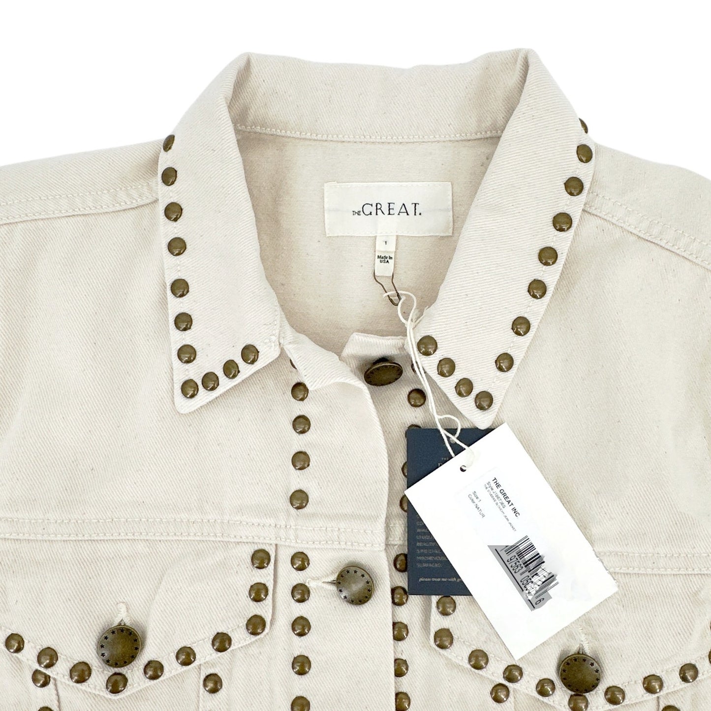 THE GREAT. The Studded Slouchy Jean Jacket.in Natural 1|S