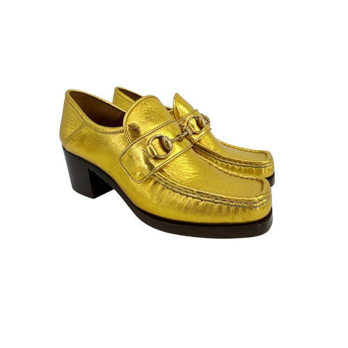 GUCCI Vegas Horsebit Collapsible Heel Metallic Leather Loafer 37 - flyKAMP
