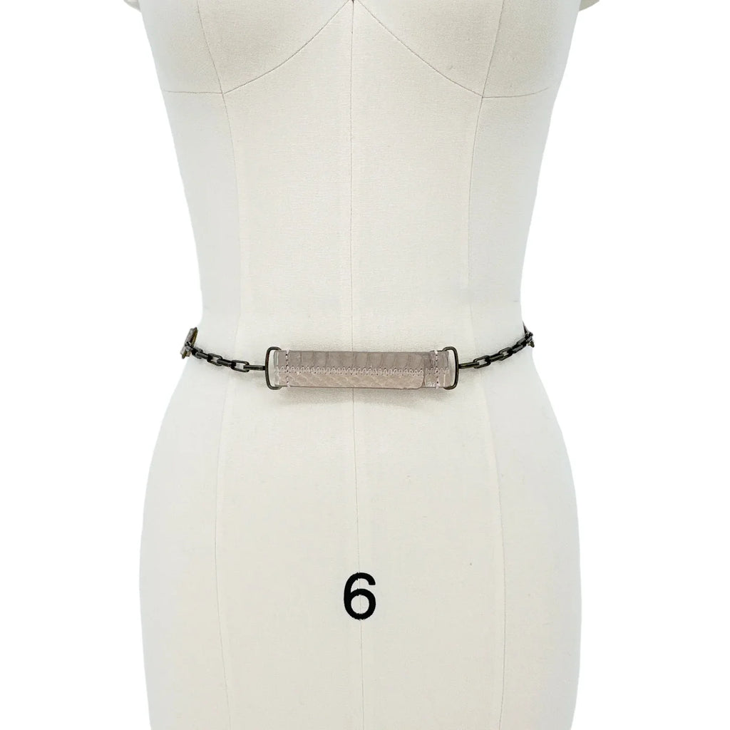 CAROLINA HERRERA Snakeskin & Leather Chain Belt In Latte S - flyKAMP