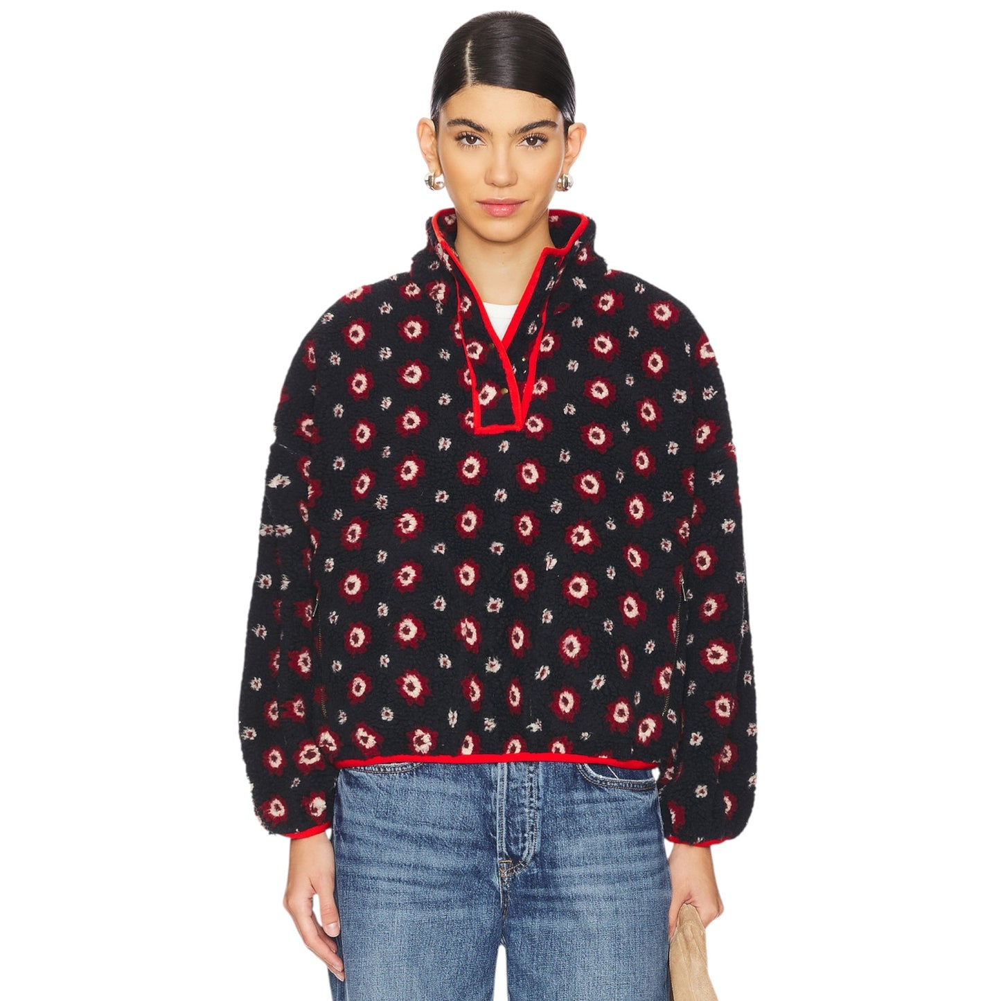 THE GREAT. The Countryside Pullover in Navy Geo Daisy 0|XS