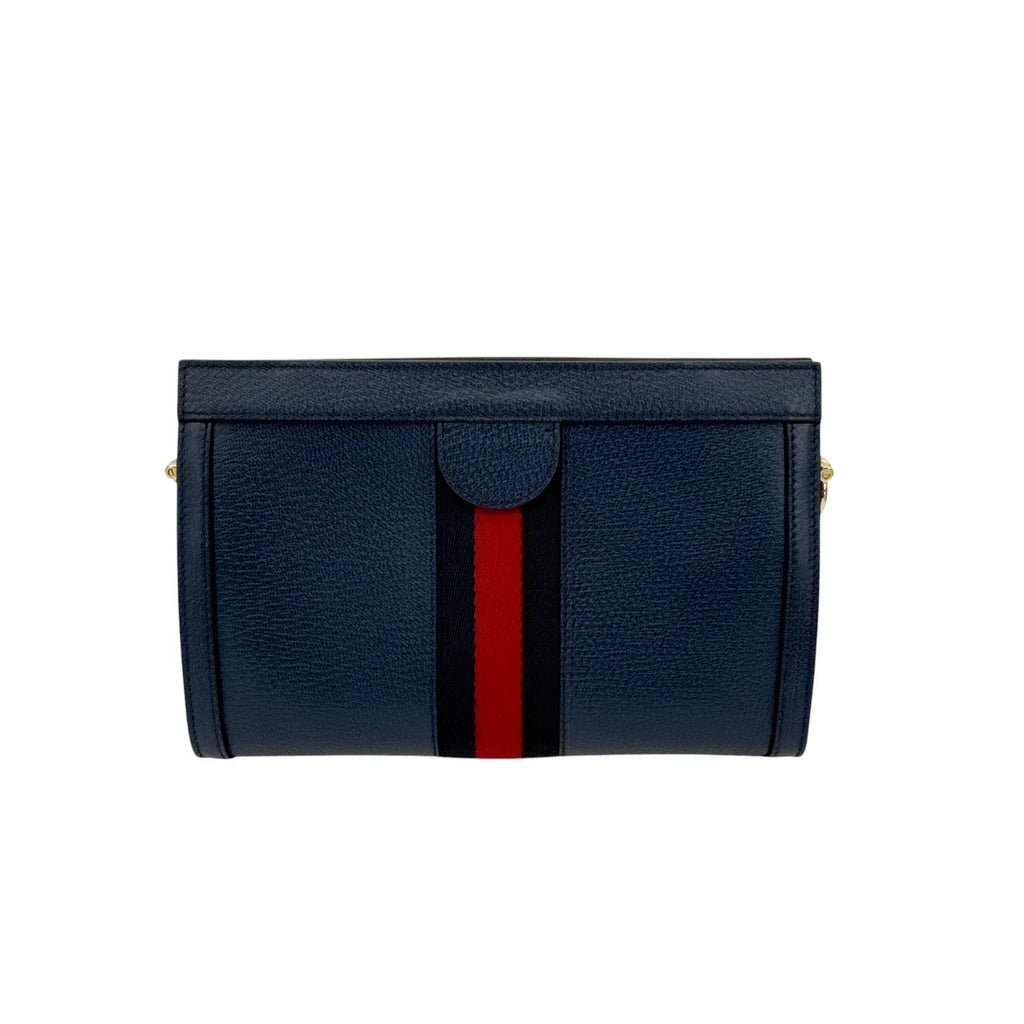 GUCCI Ophidia Chain Shoulder Bag Textured Calfskin Web in Blue Agata - flyKAMP