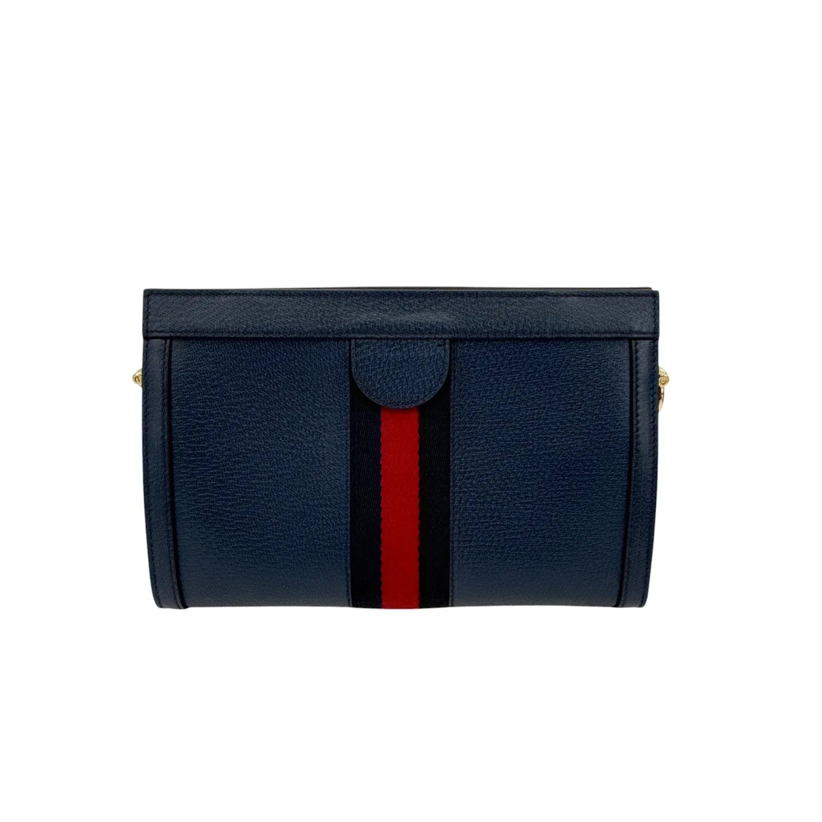 GUCCI Ophidia Chain Shoulder Bag Textured Calfskin Web in Blue Agata - flyKAMP