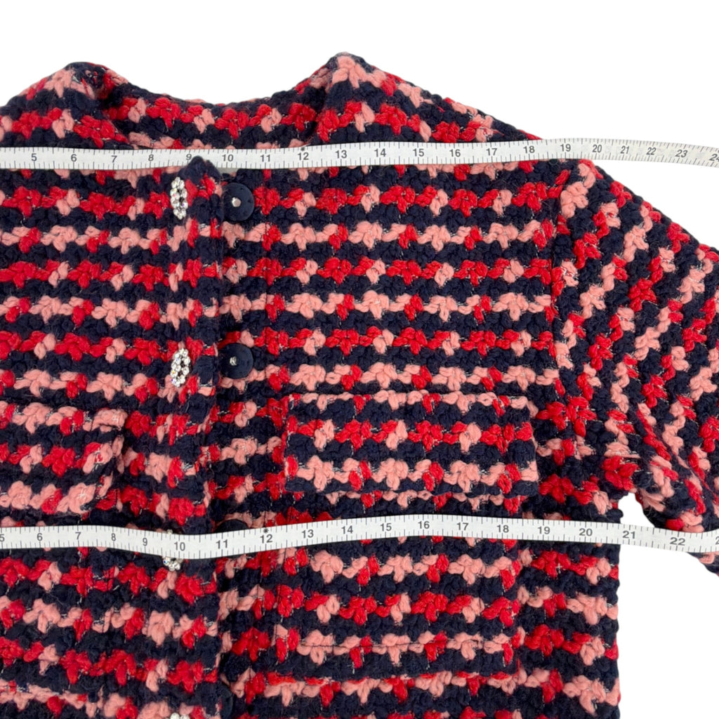 ESSENTIEL ANTWERP Wool Blend Tweed Jacket in Navy Peach & Red XS Essentiel Antwerp