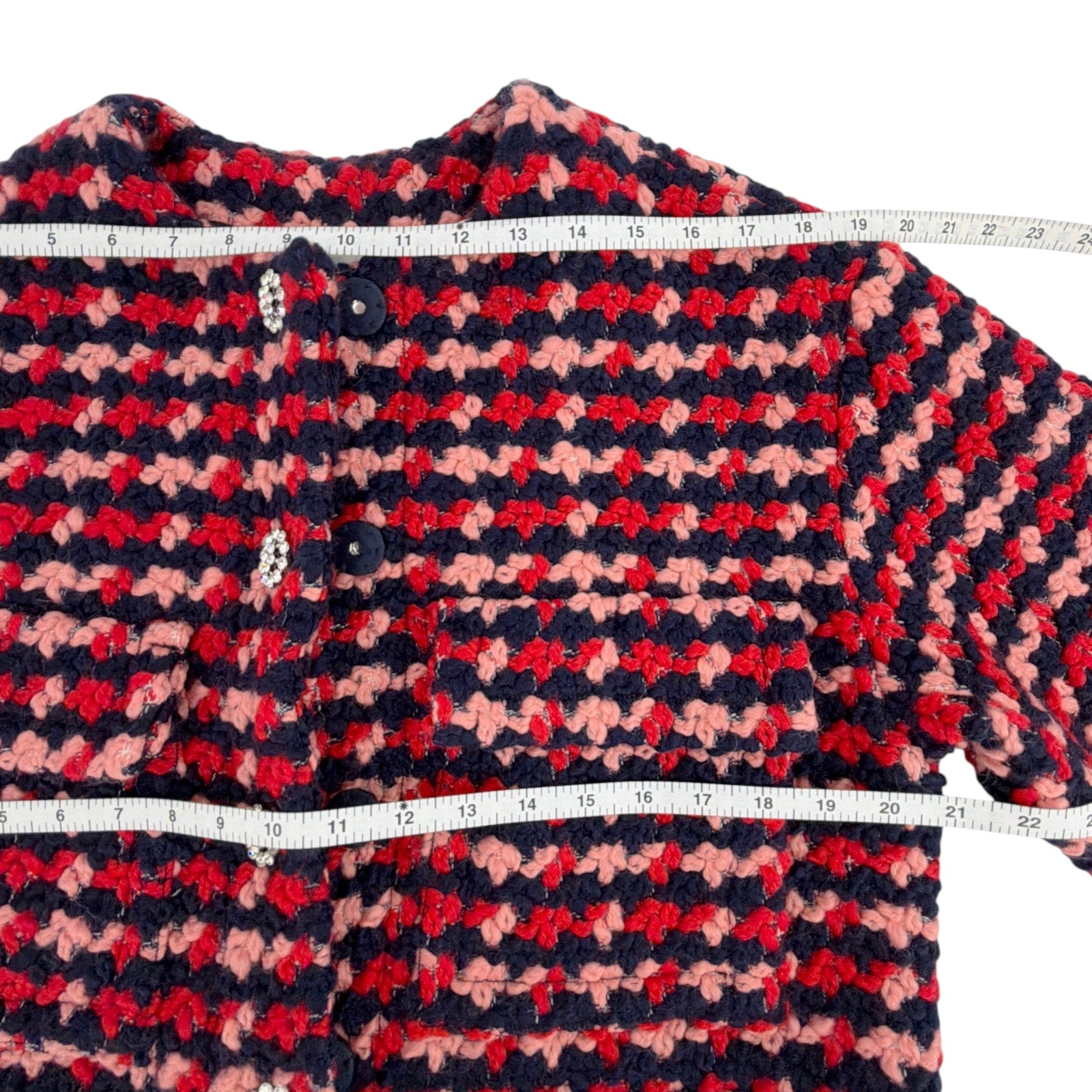 ESSENTIEL ANTWERP Wool Blend Tweed Jacket in Navy Peach & Red XS Essentiel Antwerp