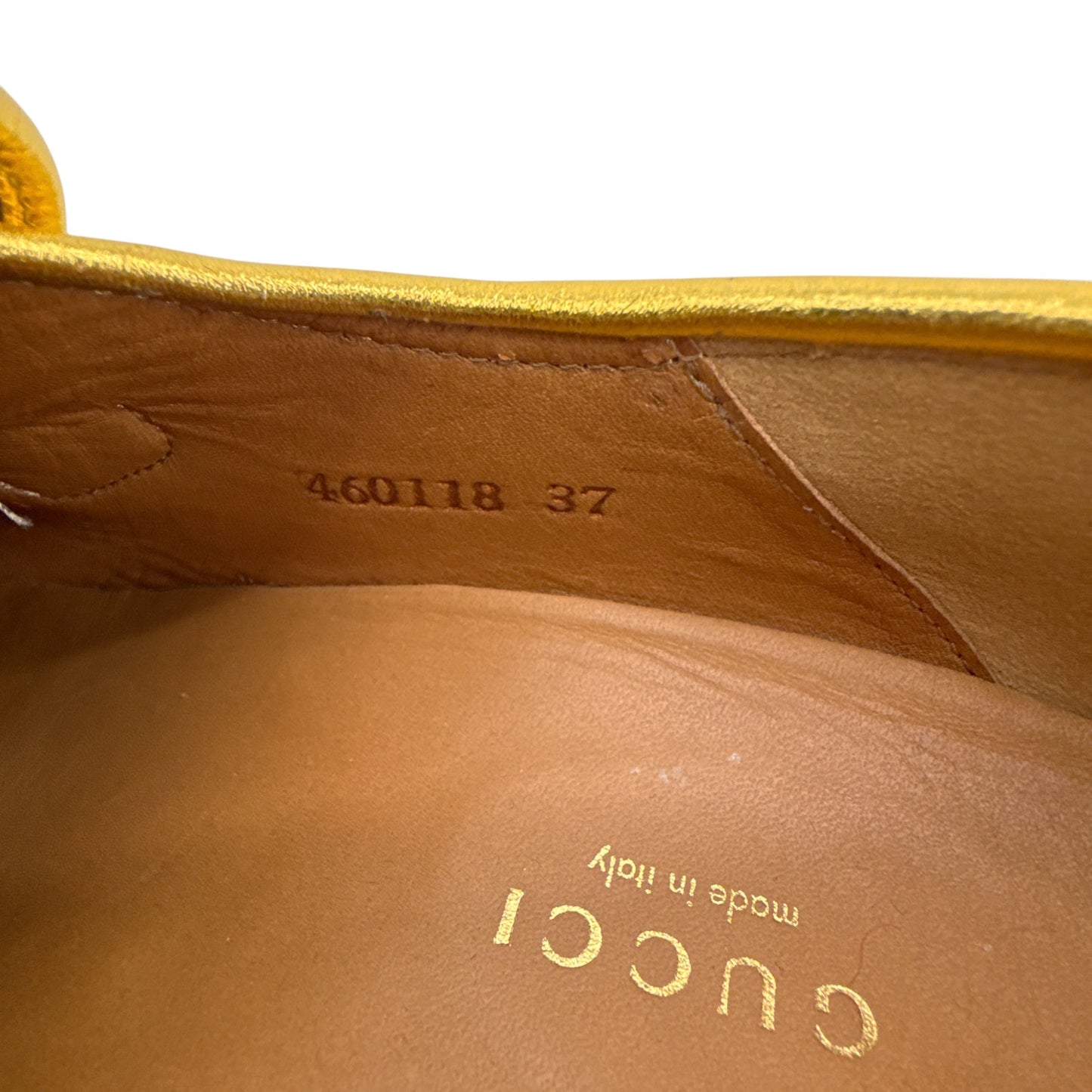 GUCCI Vegas Horsebit Collapsible Heel Metallic Leather Loafer 37