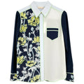 TORY BURCH Printed Contrast Silk Shirt in Navy Poppies Bloom 4 - flyKAMP
