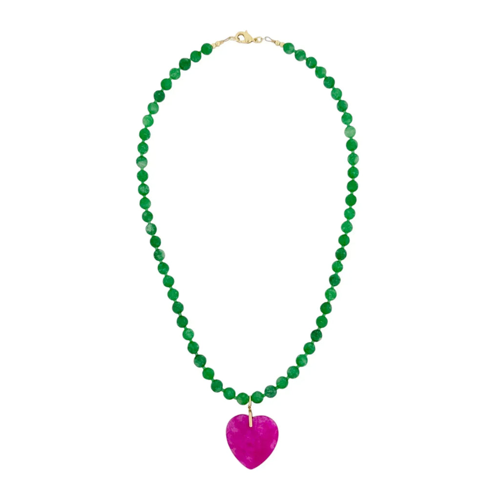 THE SILVER WREN Abel Beaded Necklace in Green and Pink 18" - flyKAMP