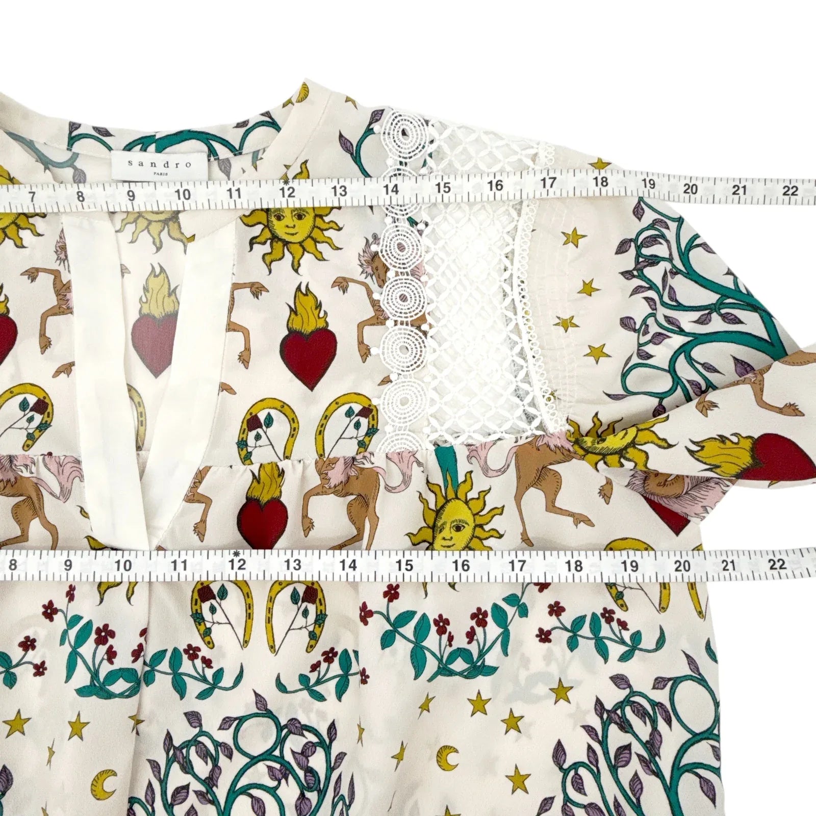 SANDRO Azucar Print Chiffon Blouse In Off White 2|M - flyKAMP