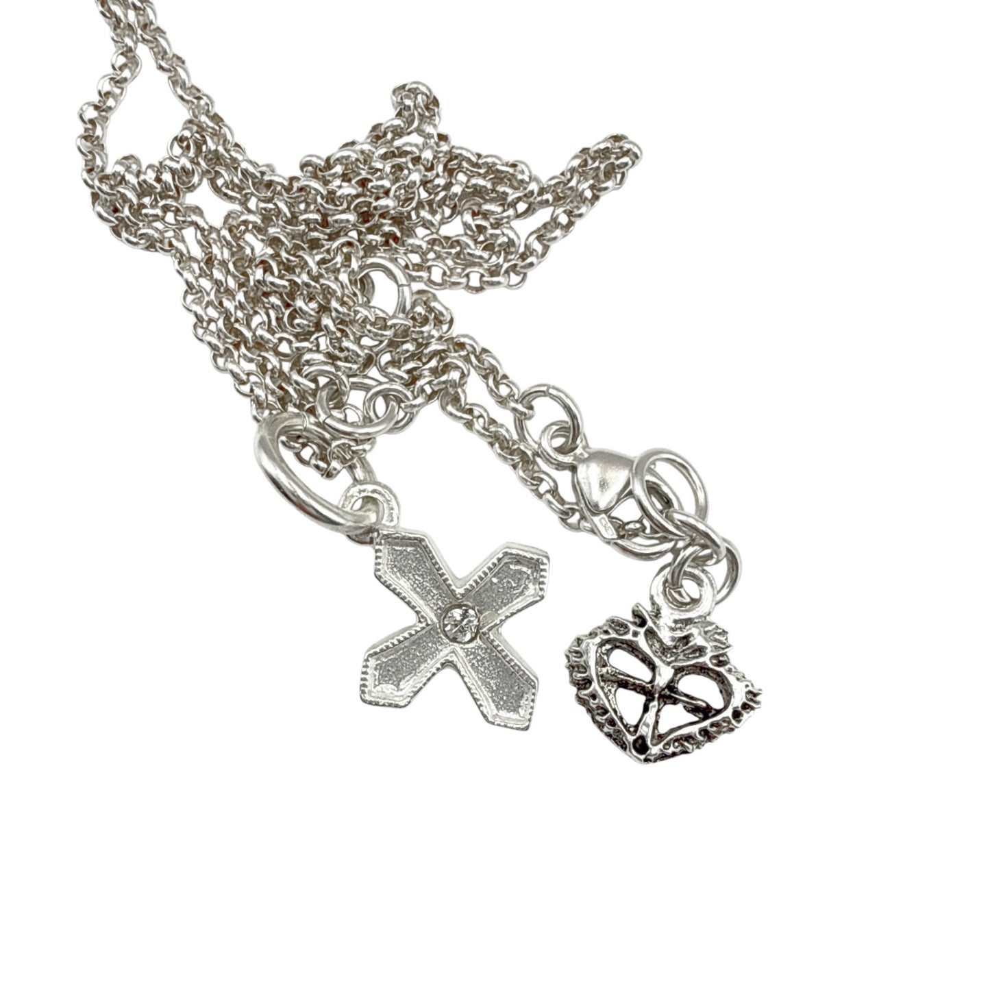VIRGINS SAINTS & ANGELS VSA Peace Cross Charm SS Chain Necklace in Silver