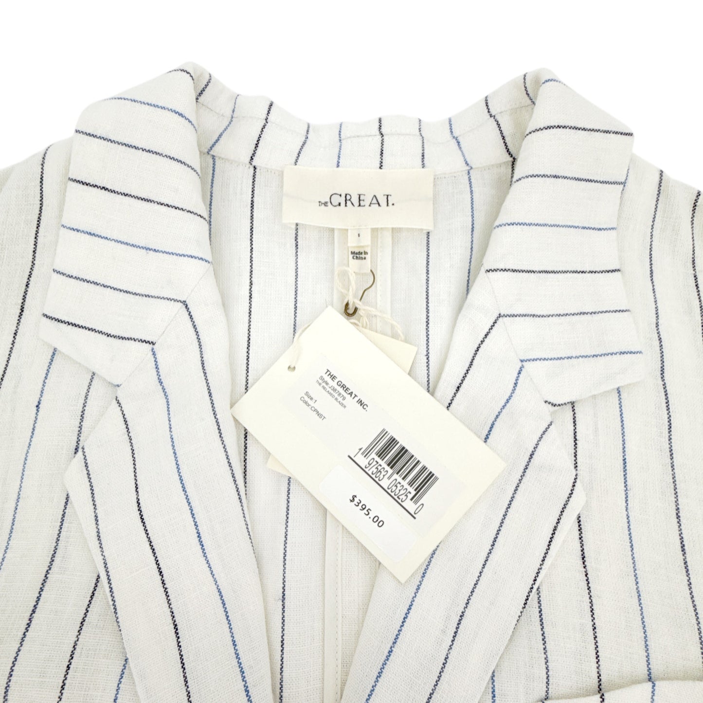 THE GREAT. The Relaxed Blazer in Cream Pinstripes 1|S
