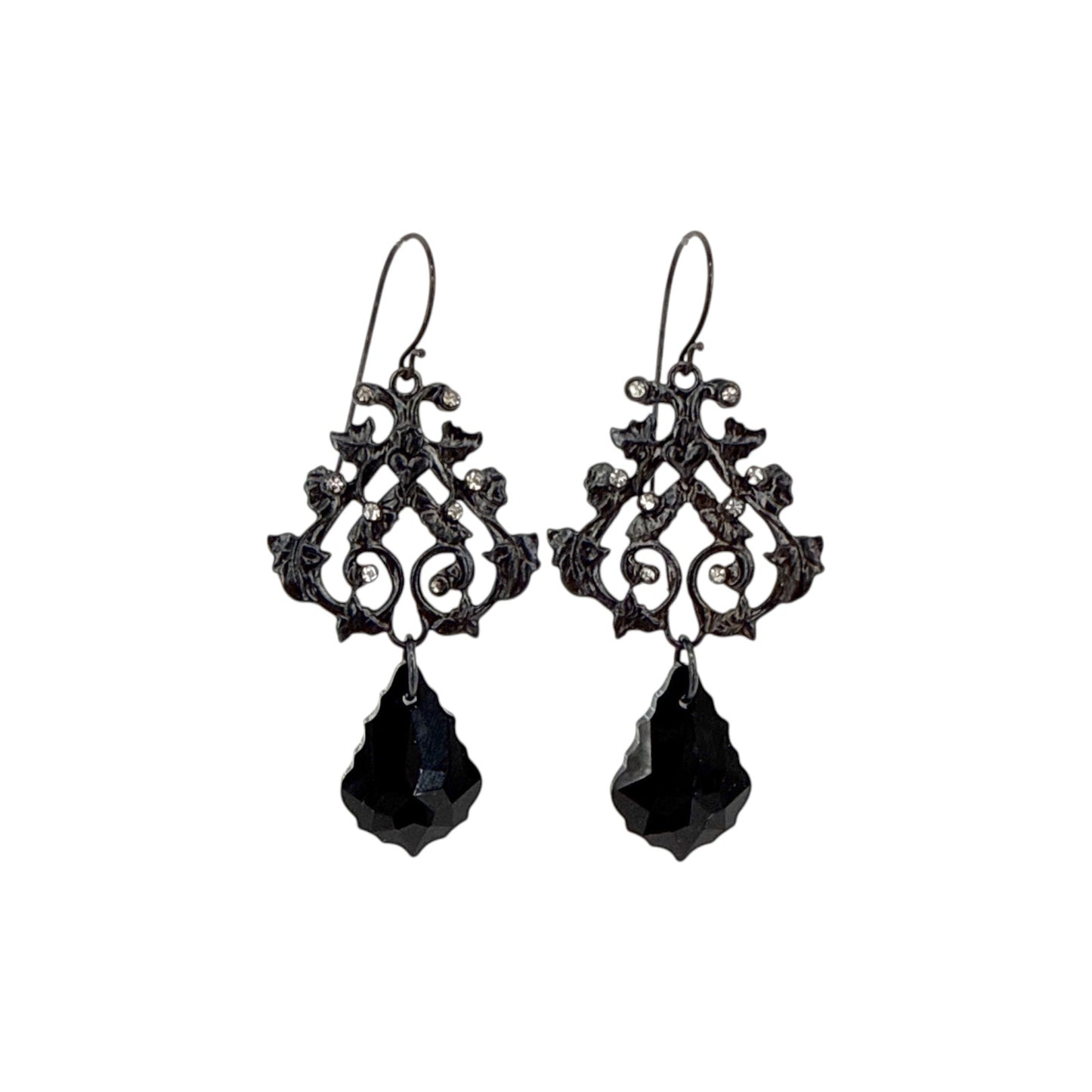 VIRGINS SAINTS & ANGELS VSA Vine Drop Earrings in Gunmetal & Jet