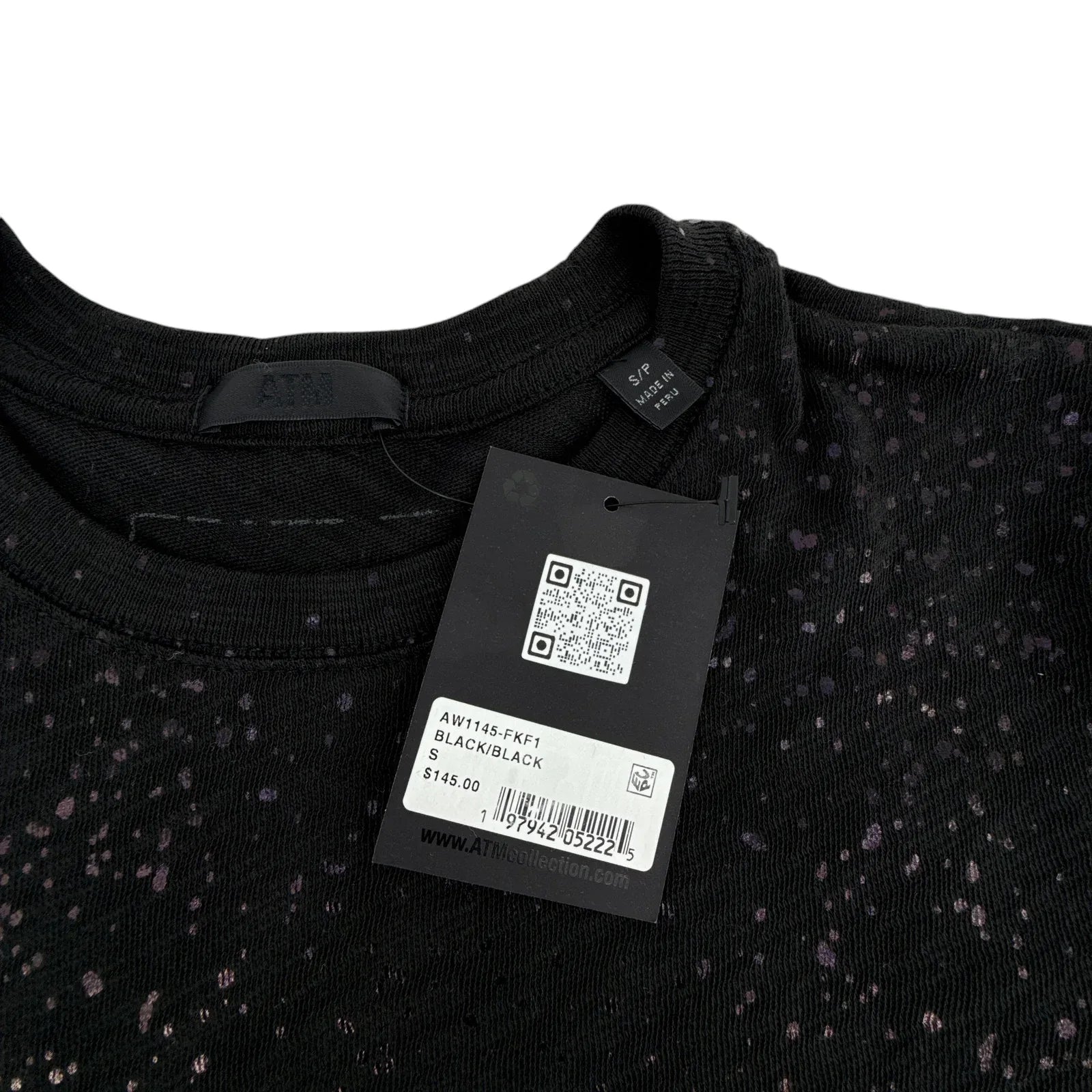 ATM Anthony Thomas Melillo Slub Jersey Schoolboy Tee with Metallic Foil Black S - flyKAMP
