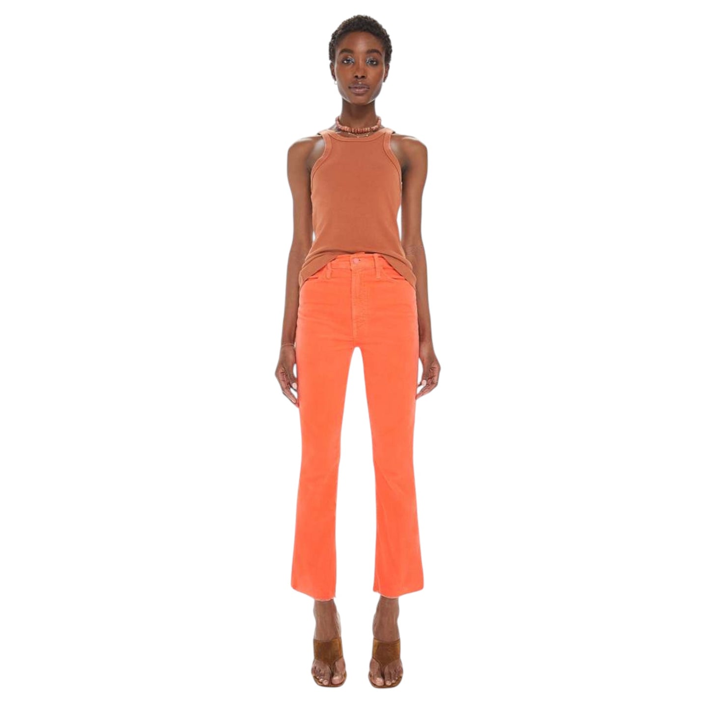 MOTHER The Hustler Ankle Fray Hopscotch Corduroy in Coral 24