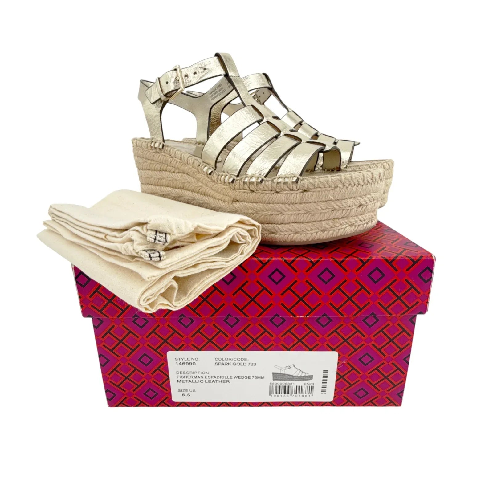 TORY BURCH Fisherman Espadrille Wedge in Spark Gold 6.5 - flyKAMP