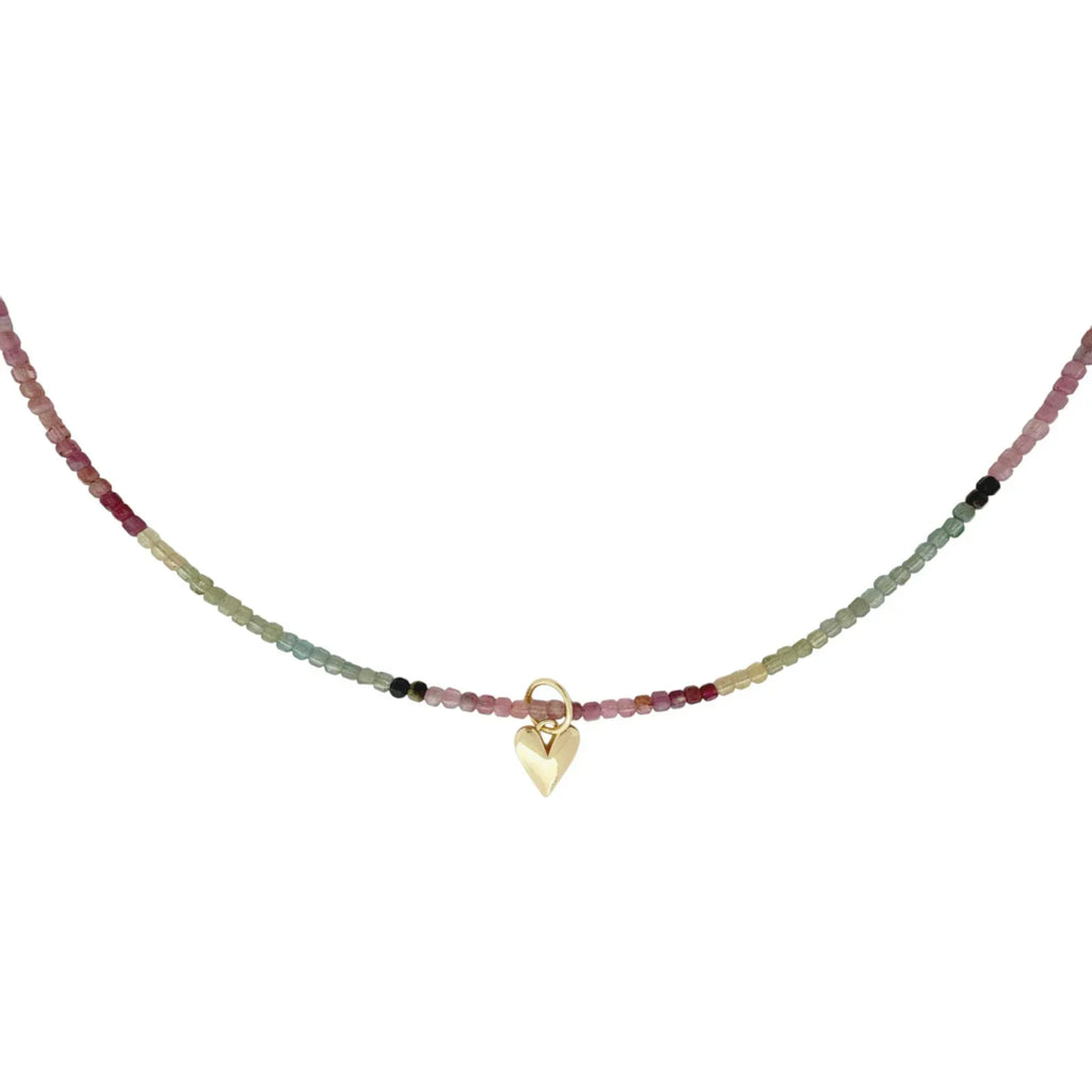THE SILVER WREN Natural Tourmaline Beaded Necklace with Heart Charm - flyKAMP