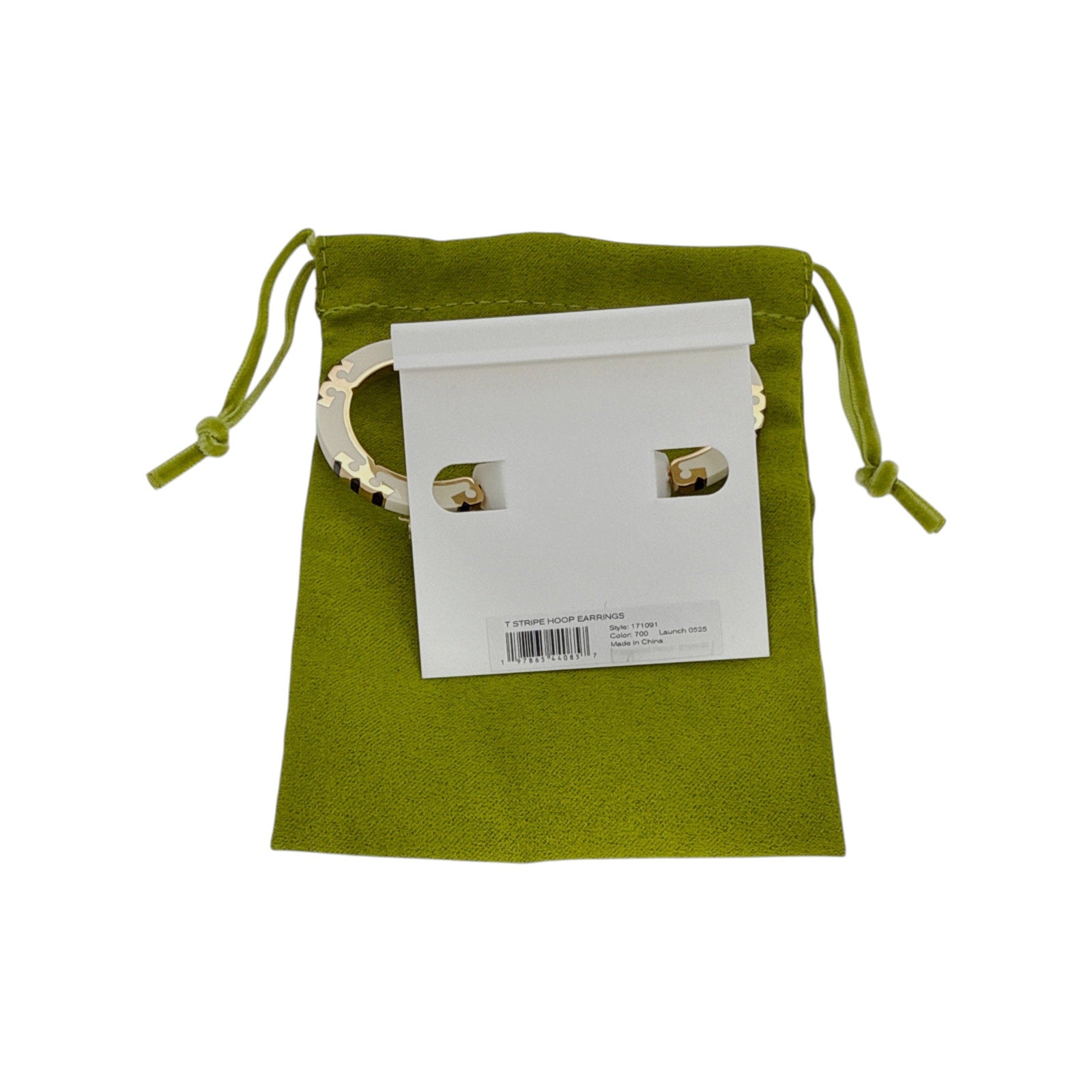 TORY BURCH Icon Enamel Hoop Earrings in Tory Gold / New Ivory / Black Tory Burch