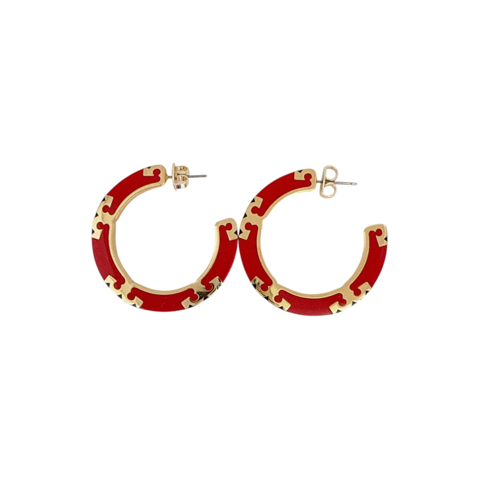 TORY BURCH Icon Enamel Hoop Earrings in Tory Gold / Red / Navy Tory Burch