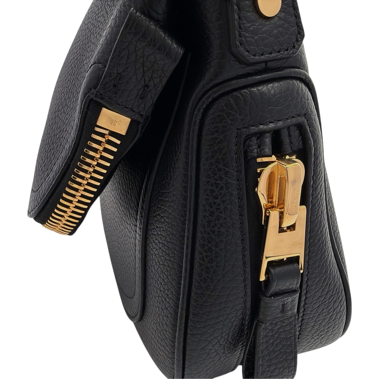 TOM FORD Jennifer Medium Double Strap Bag in Black Grained Leather Tom Ford