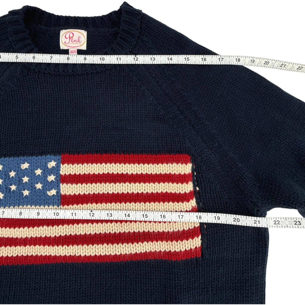 PINK PINEAPPLE Crop Vintage Acrylic Flag Sweater in Navy XS/S Pink Pineapple