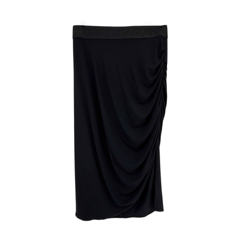 DOLCE & GABBANA Logo Waist Asymmetrical Jersey Skirt in Black IT44|M Dolce & Gabbana
