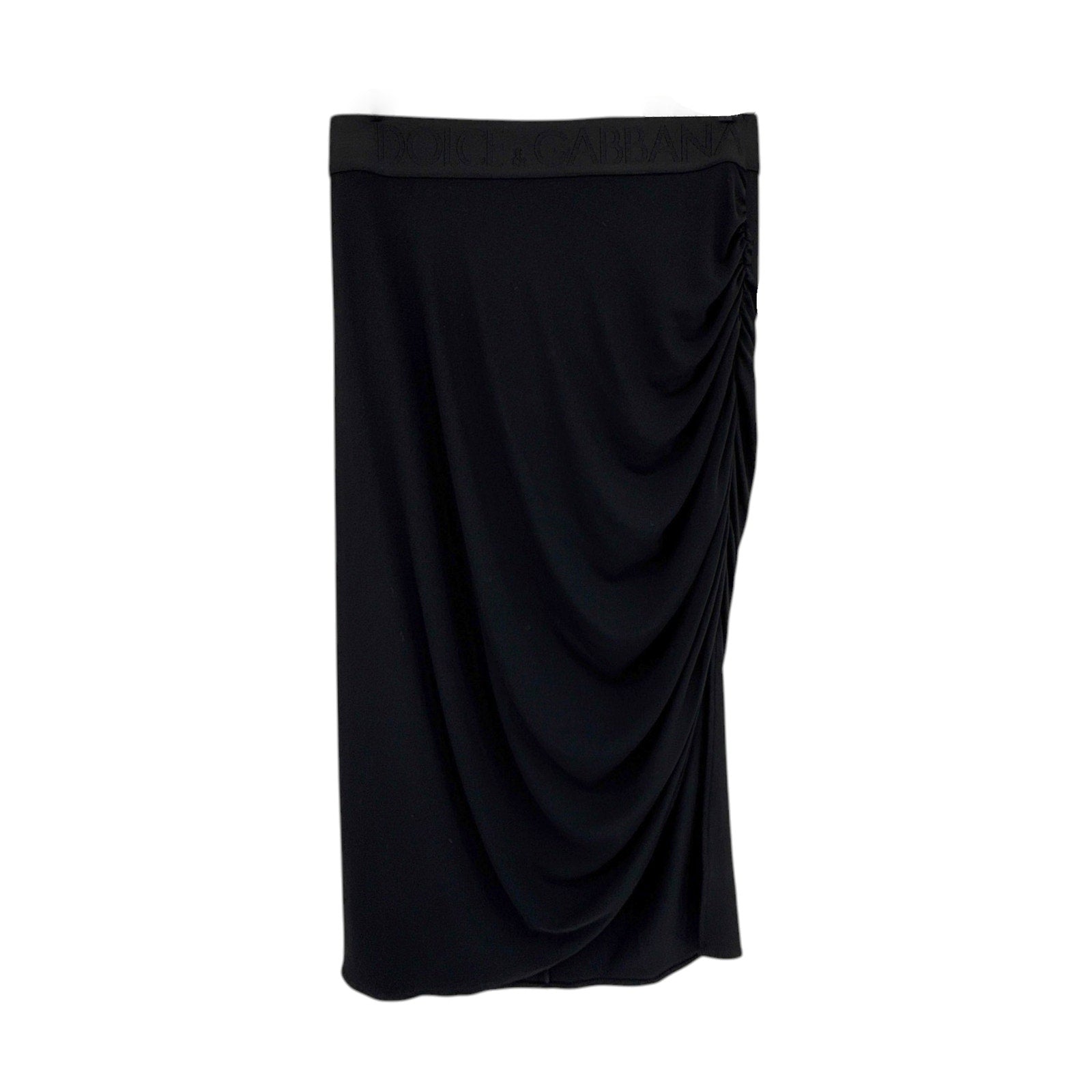 DOLCE & GABBANA Logo Waist Asymmetrical Jersey Skirt in Black IT44|M Dolce & Gabbana