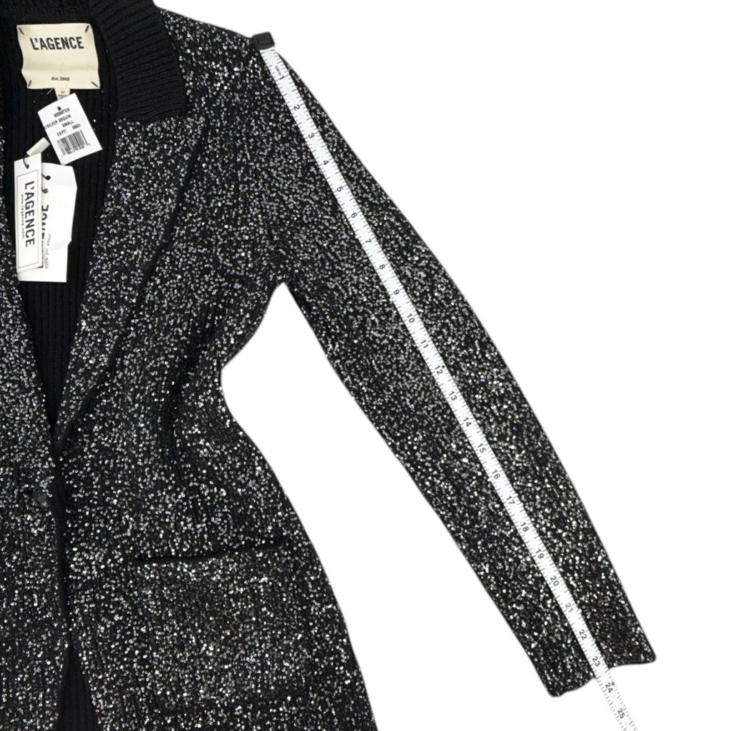 L'AGENCE Leonora Sequin Knit Blazer in Black Silver Sequin S L'Agence
