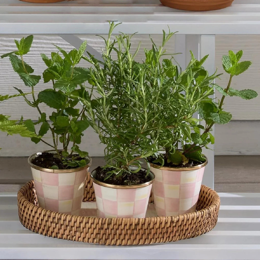 MACKENZIE-CHILDS Herb Pots in Rosy Check Set of 3 - flyKAMP
