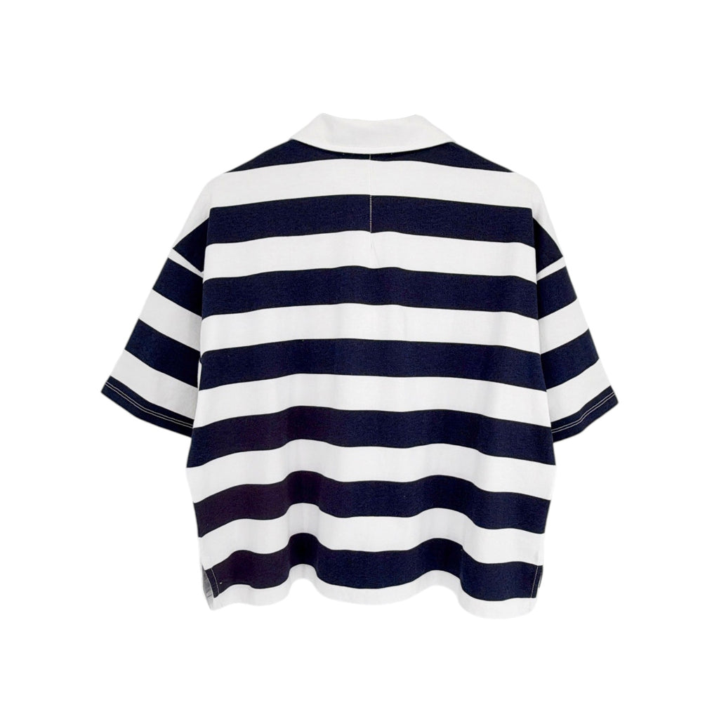 STATESIDE Rugby Stripe Short Sleeve Boxy Polo Navy & White M Stateside