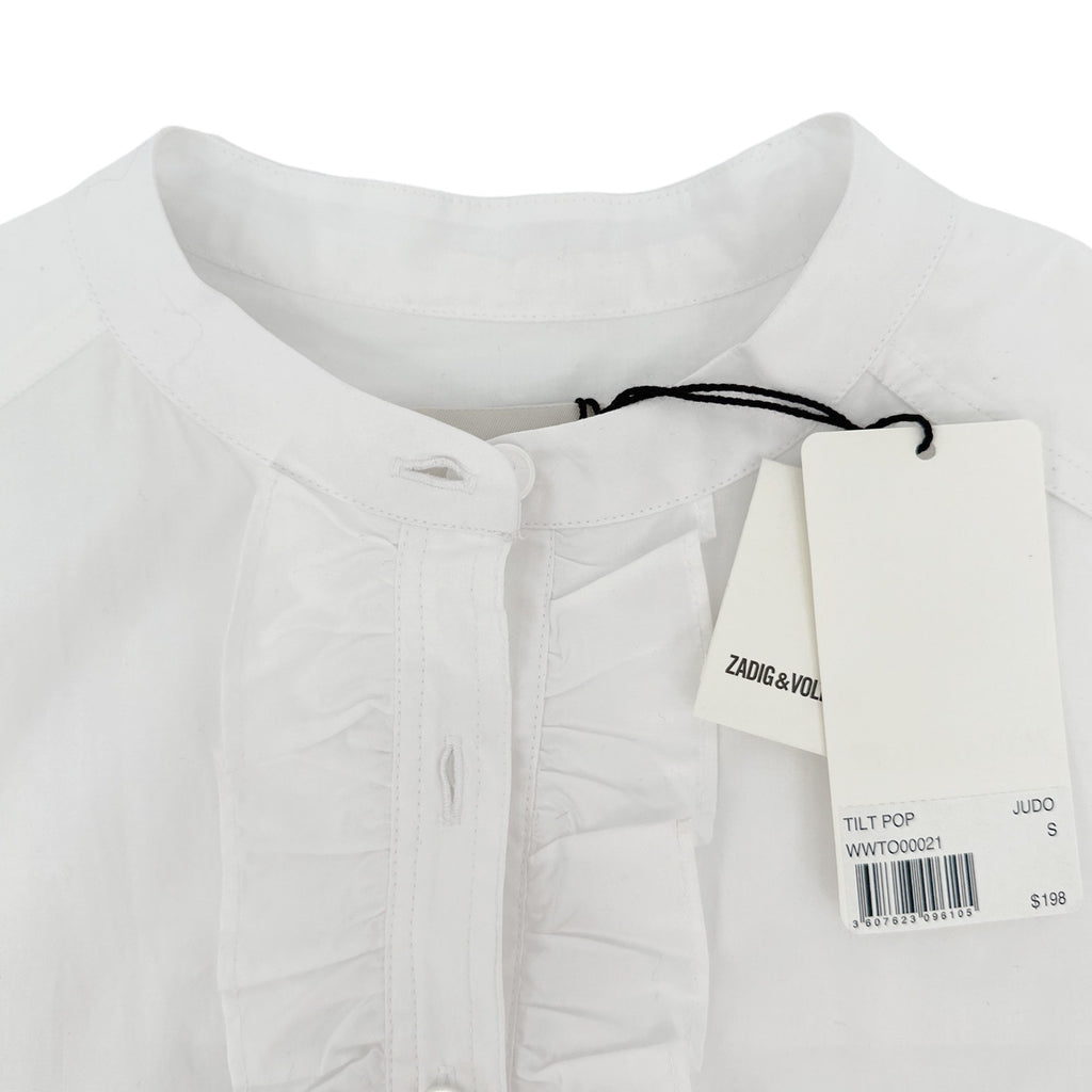ZADIG and VOLTAIRE Ruffle Front Sleeveless Shirt in White S Zadig & Voltaire