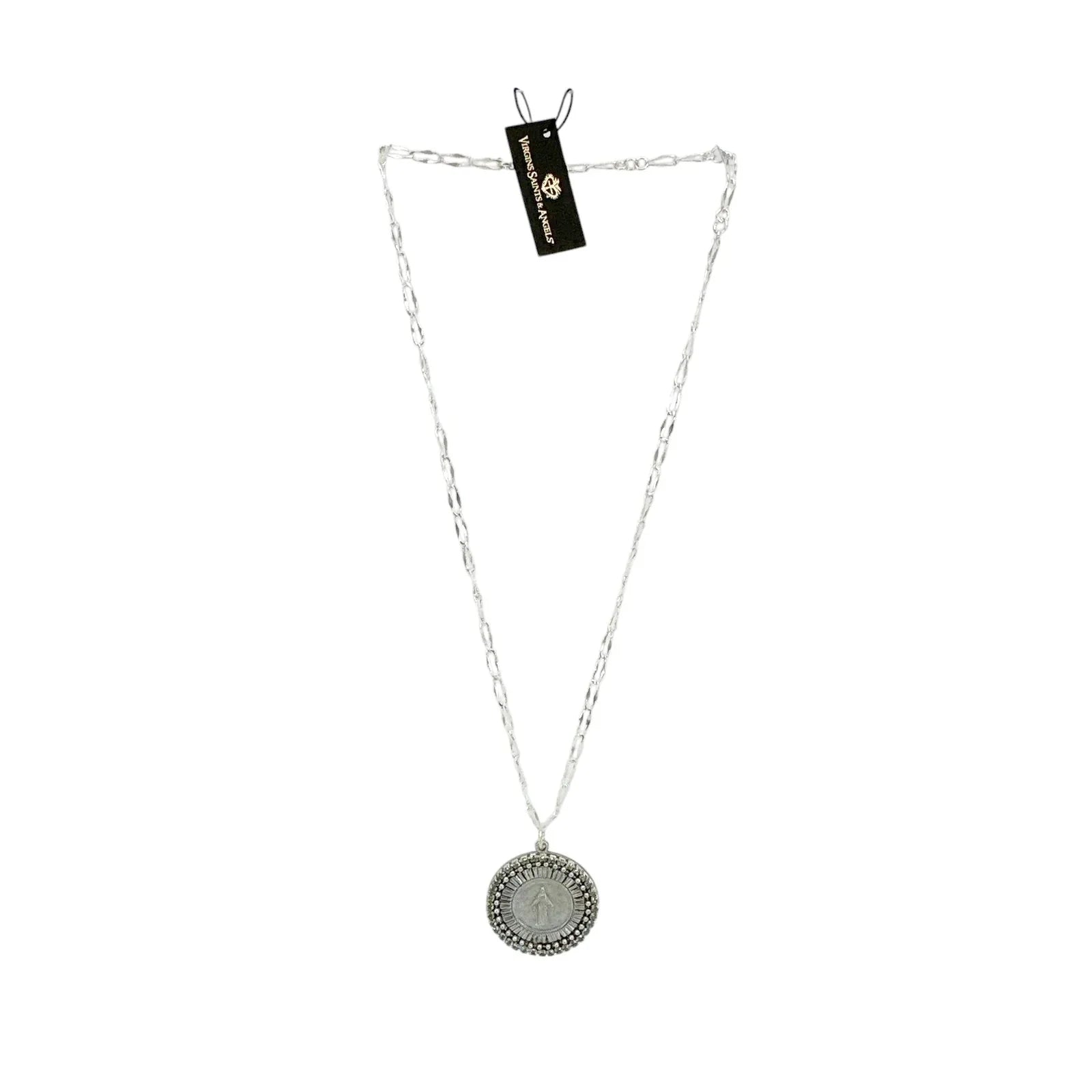 VIRGINS SAINTS & ANGELS Disco Virgin Charm Necklace in Silver & Black Diamond - flyKAMP