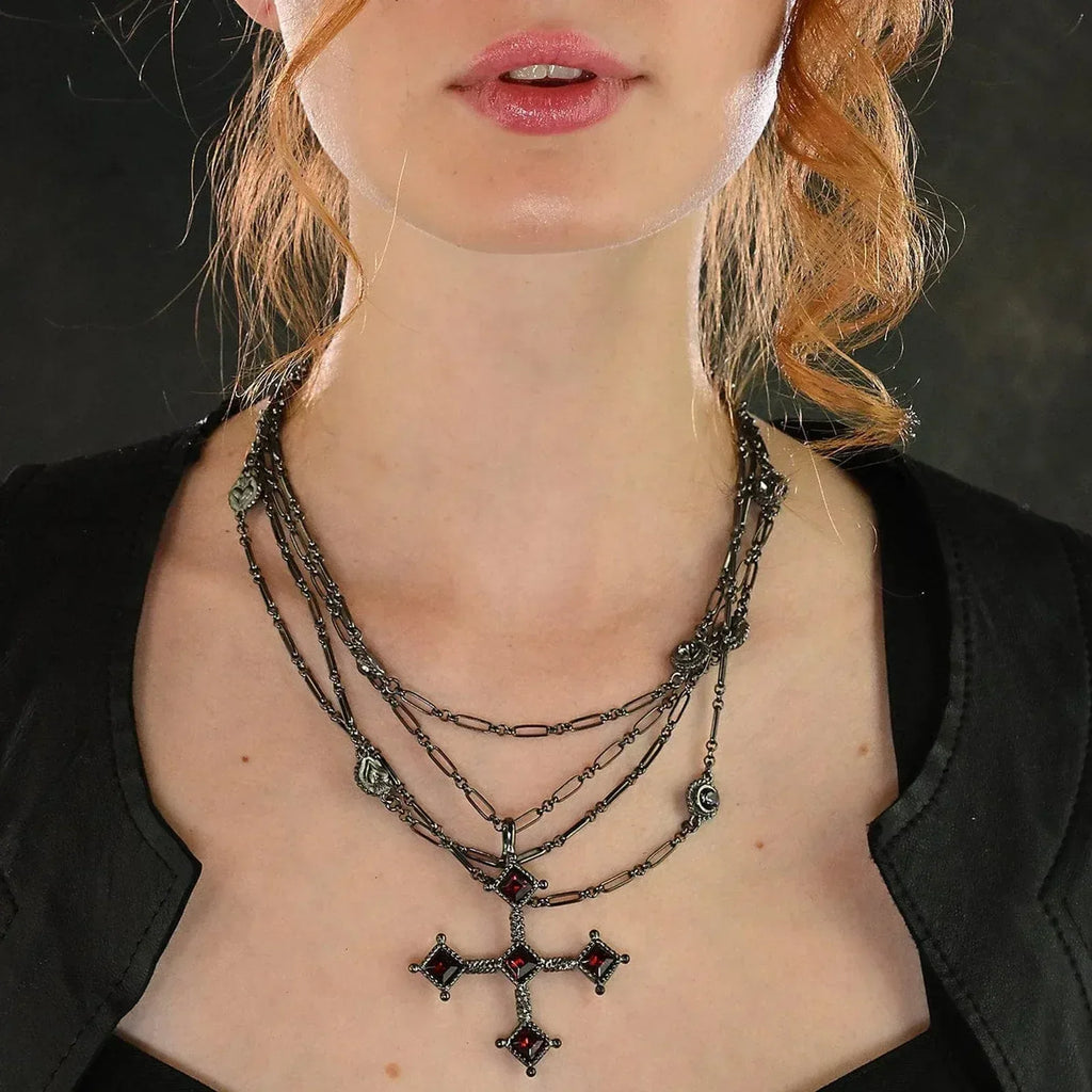 VIRGINS SAINTS & ANGELS VSA Brigid Cross Medallion Fire Ruby & Gunmetal - flyKAMP