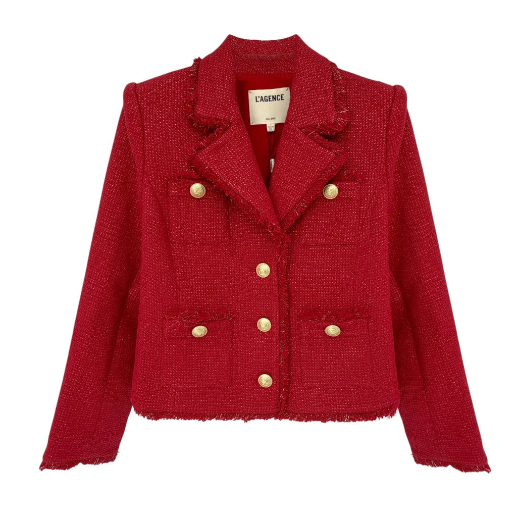L'AGENCE Sylvia Collared Jacket in Garnet Red & Copper 2 - flyKAMP