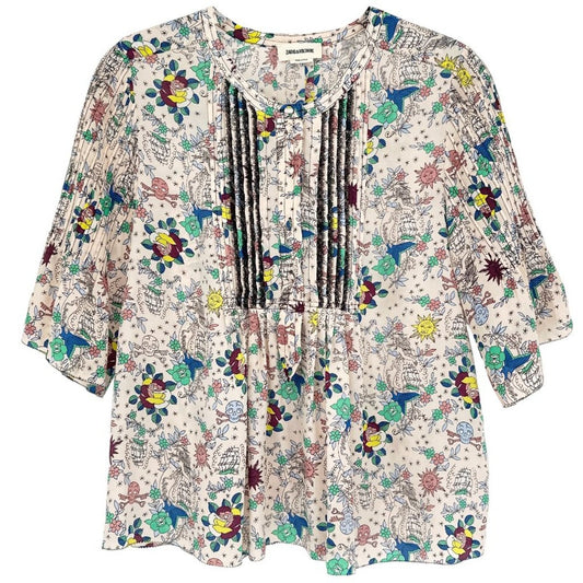 ZADIG & VOLTAIRE Thai Tattoo Silk Blouse XS