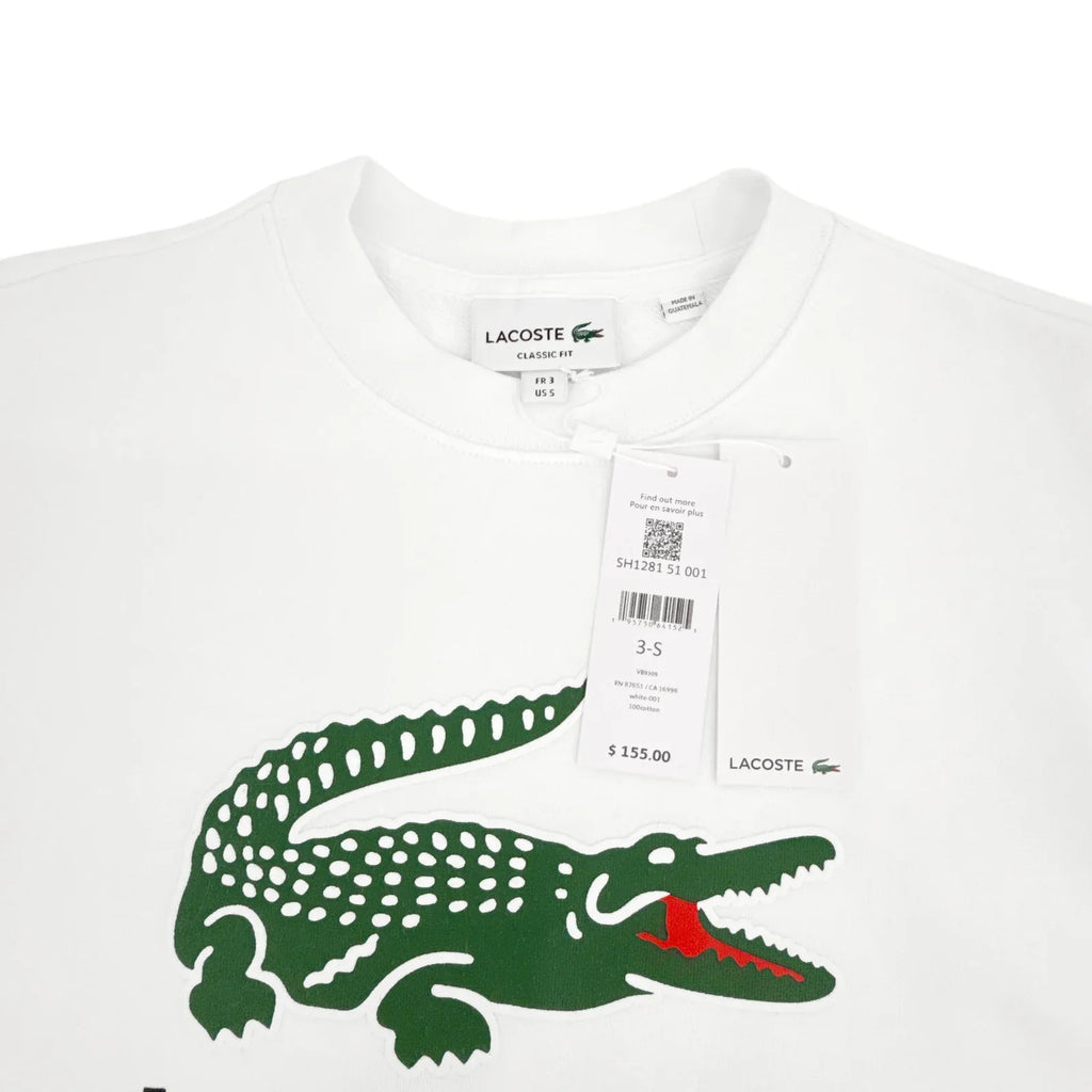 LACOSTE Classic Fit Crewneck Sweatshirt in White S - flyKAMP