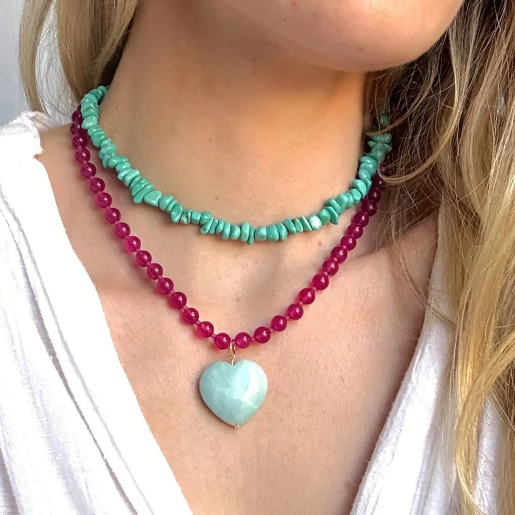 THE SILVER WREN Rylen Beaded Necklace in Pink and Amazonite - flyKAMP