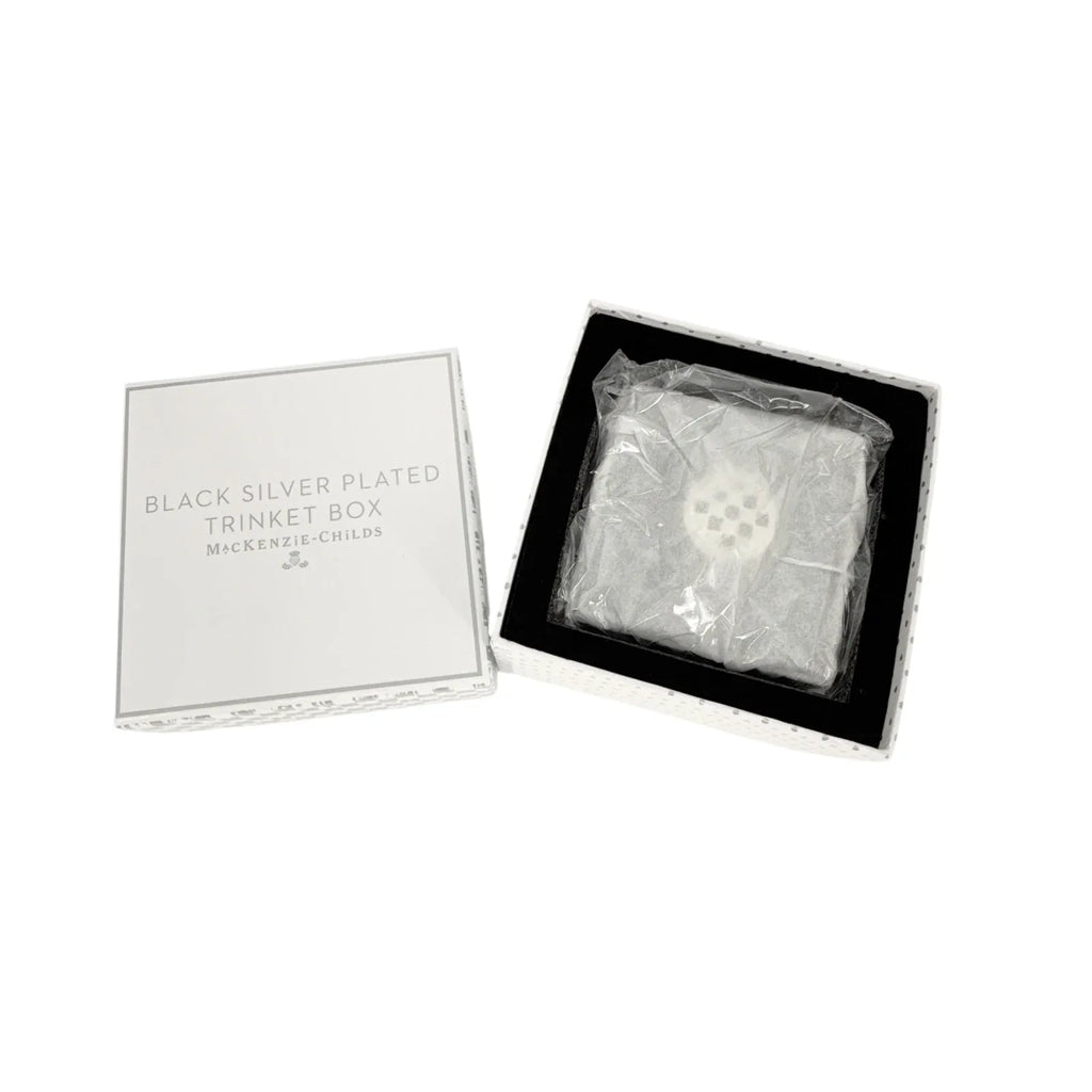 MACKENZIE-CHILDS Black Silver Plated Trinket Box with Check Knob - flyKAMP