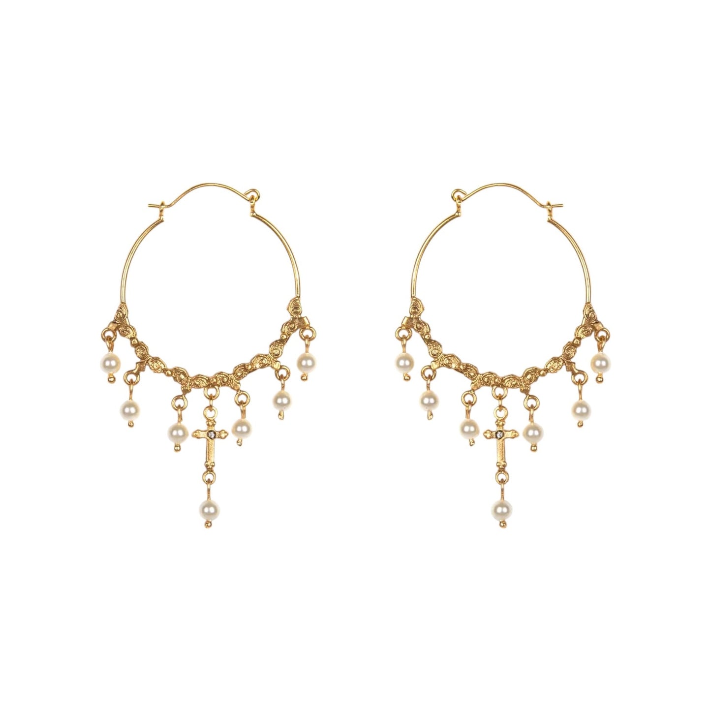 VIRGINS SAINTS & ANGELS VSA Esme Hoop Earrings in Gold & Pearl
