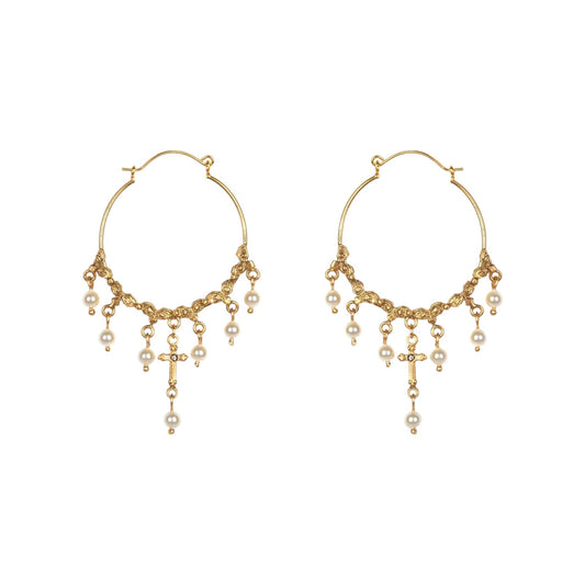 VIRGINS SAINTS & ANGELS VSA Esme Hoop Earrings in Gold & Pearl